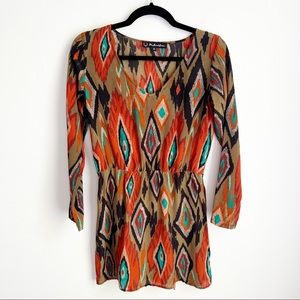 For Love & Lemons Silk Minidress in Spice Tribal Print